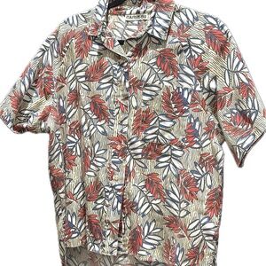 Vintage Caribou | Floral Button Down Shirt | Red and Blue Leaf Print | Size L